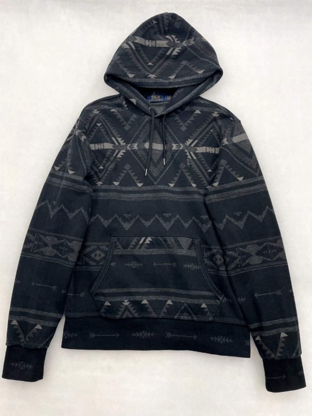 Polo Ralph Lauren Aztec Geometric Hoodie Southwestern Black Grey Pullover Mens M